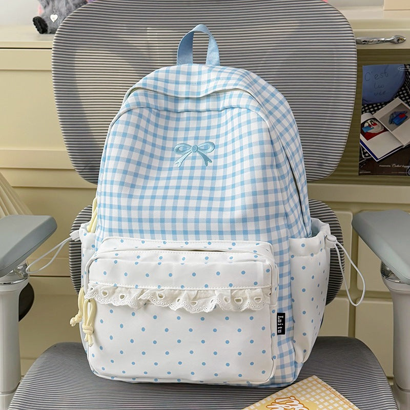 Playful Gingham Print School Backpack Stornfield
