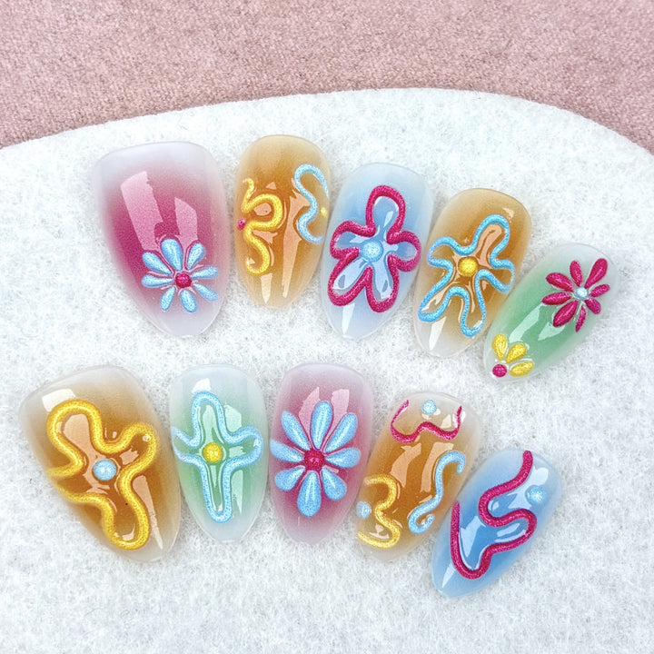 Colorful Decorative Press-On Nail Set