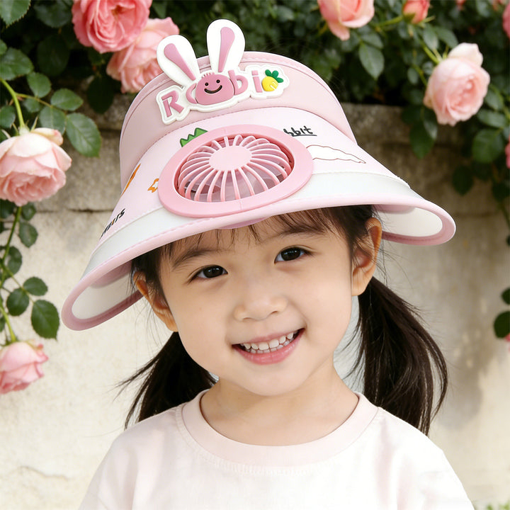 Sun protection with integrated battery fan, adjustable chin strap and cute bunny design Stornfield