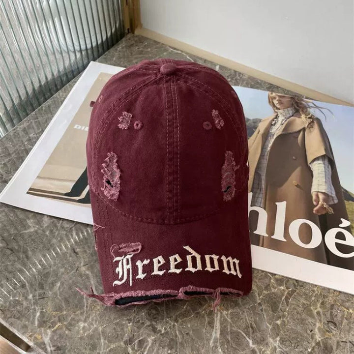 Women's Distressed Freedom Embroidered Baseball Cap Stornfield