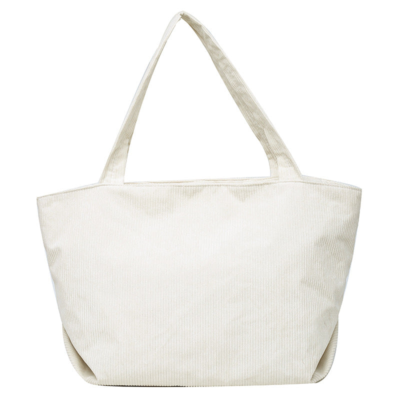Functional Corduroy Tote Bag with Plush Charm