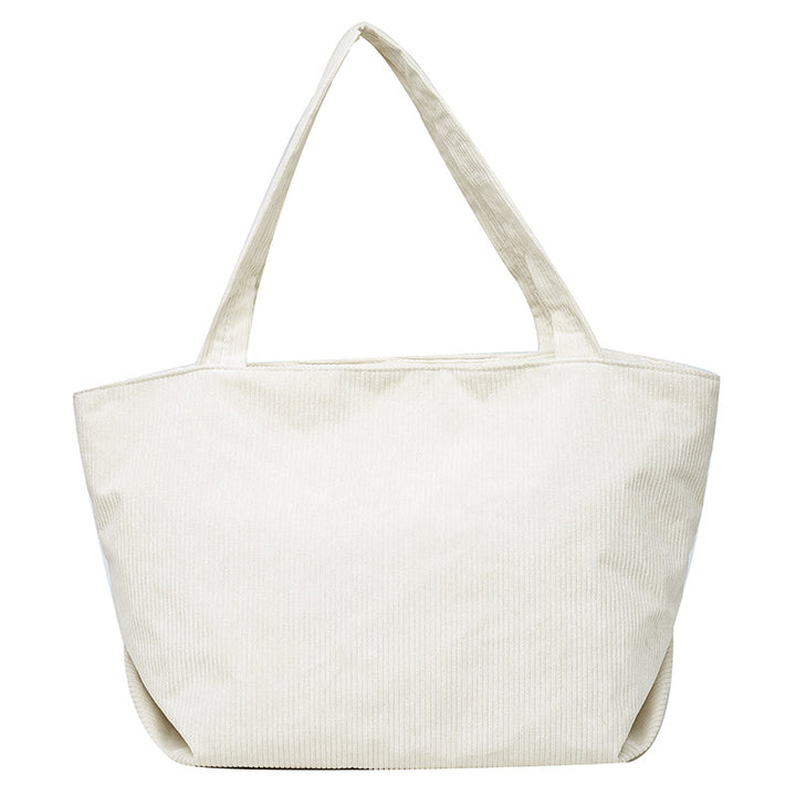 Functional Corduroy Tote Bag with Plush Charm