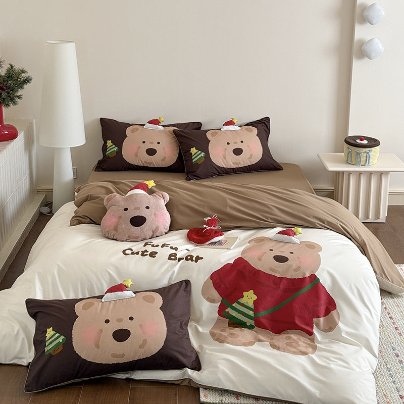 Children's Cartoon Bear Eggplant-Themed Duvet Cover Bedding Set with Pillowcases