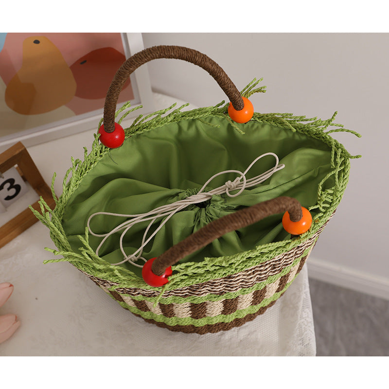 Handmade basket bag with cheerful garden design Stornfield
