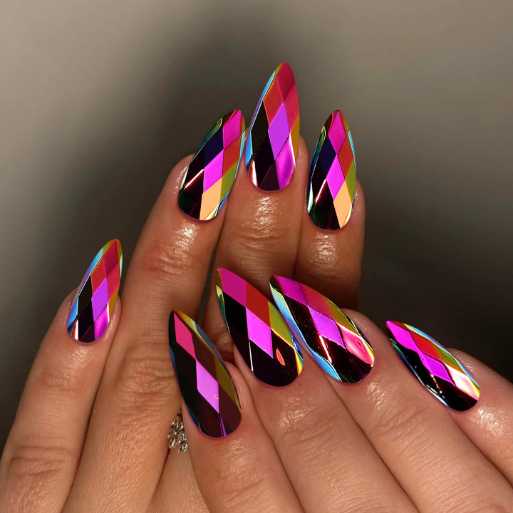Stiletto Nail Art Extensions with Geometric Prism Design Stornfield