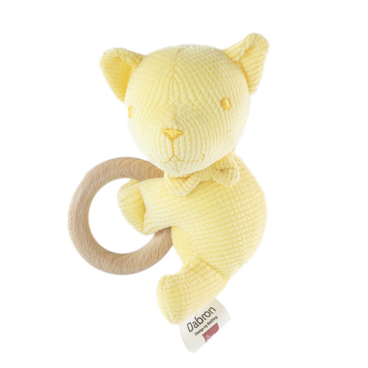 Plush Bunny Teether Rattle with Natural Beech Wood Ring