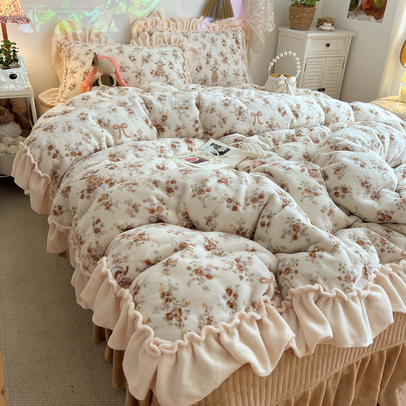 Plush Floral Ruffled Comforter Set
