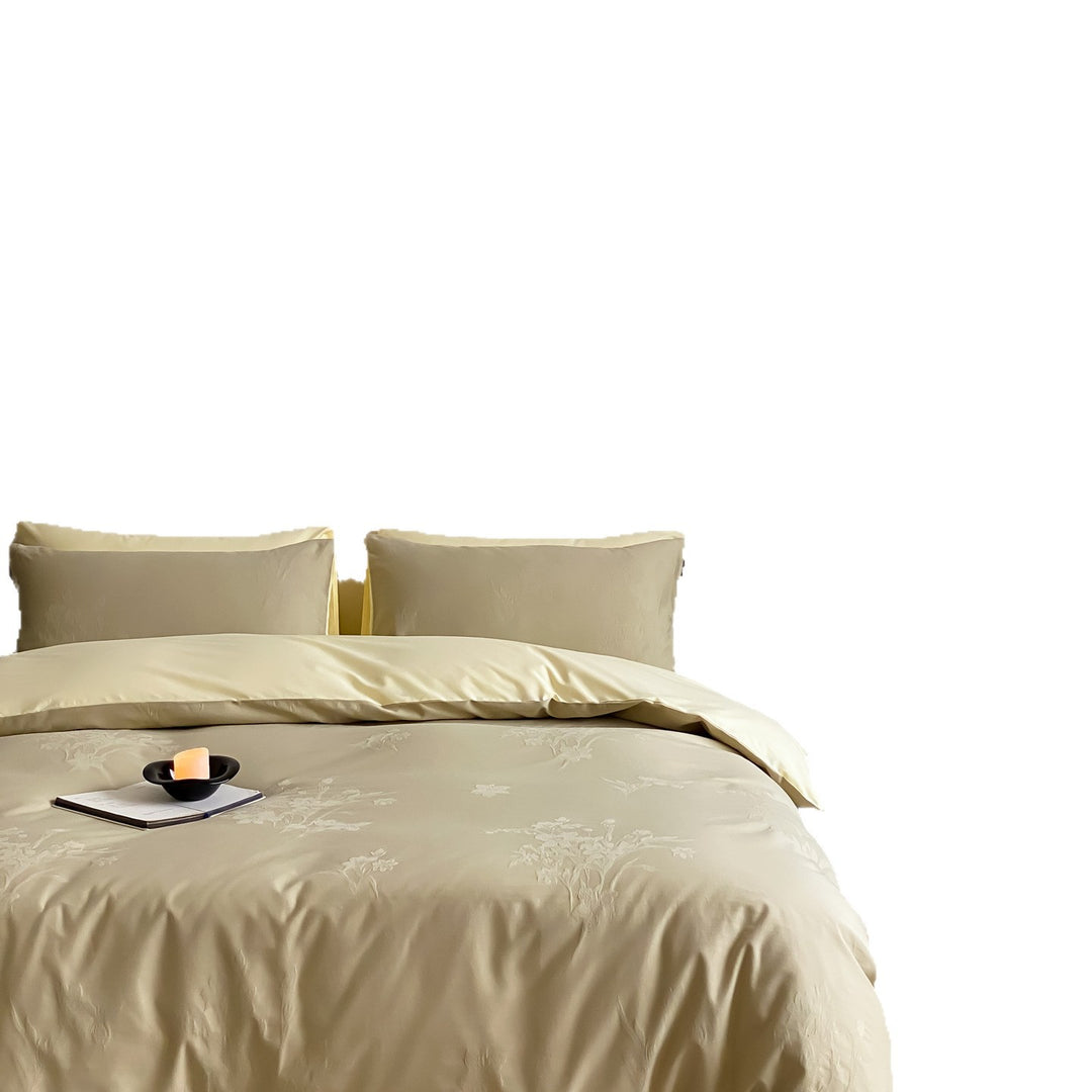 Reversible bed linen set made of cotton satin with fine jacquard structure