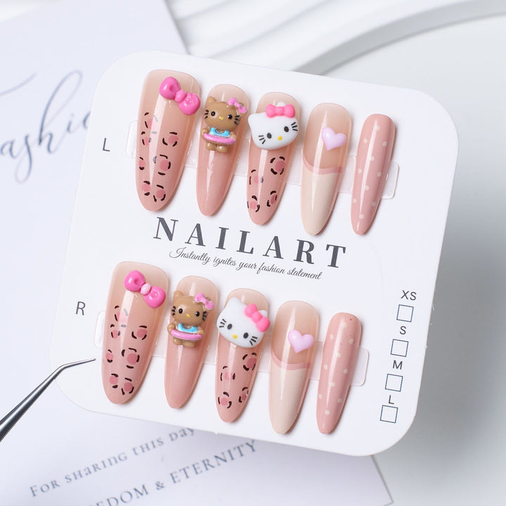 Artistic Press-On Nail Set with Cute Character Designs Stornfield