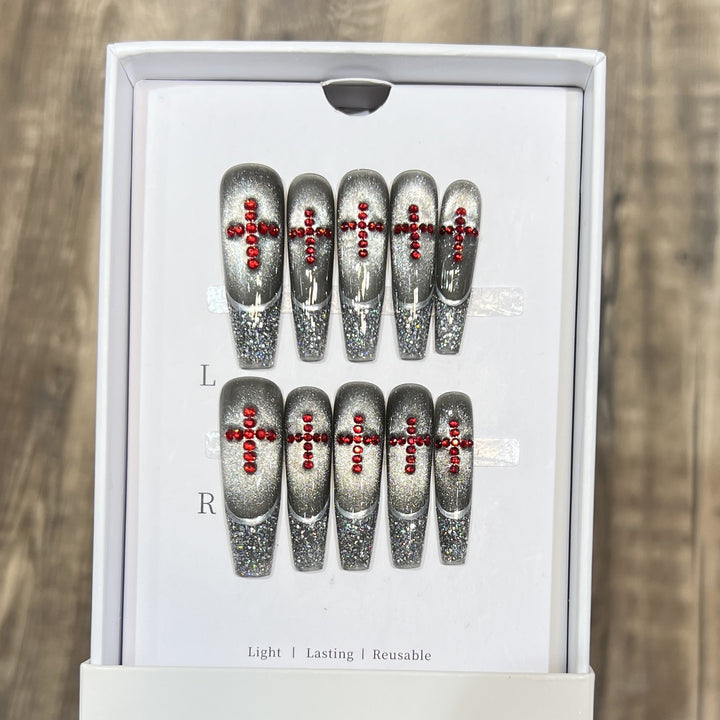 Luxury Glitter Press-On Nail Set with Crystal Accents Stornfield
