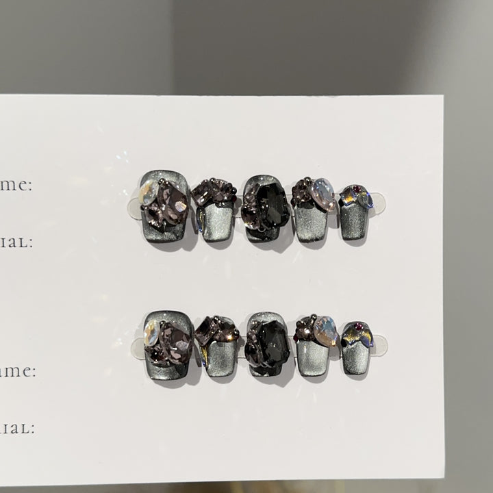 Glamorous Gemstone-Embellished Press-On Nail Set