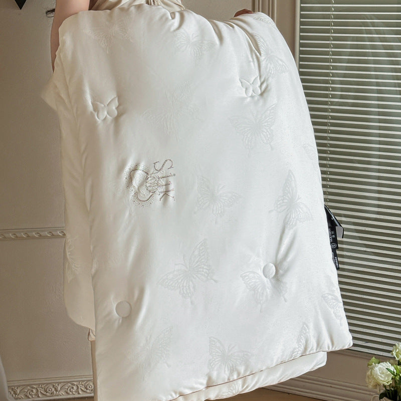 Luxury Silk-Effect Jacquard Butterfly Tufted Duvet Comforter with Hypoallergenic Fill & Corner Tabs