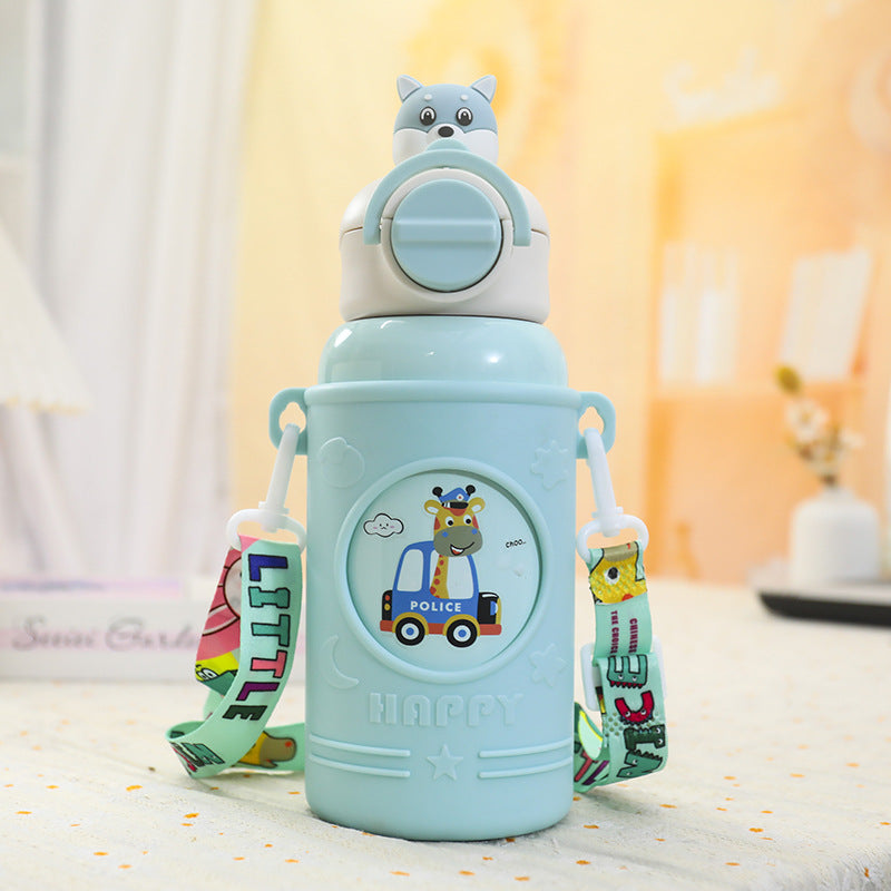 Ladies Insulated Drinking Bottle with Cute Frog Design and Practical Carry Strap Stornfield