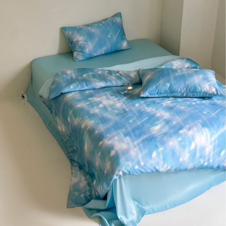 Bedding set with marbled all-over print and fitted sheet Stornfield