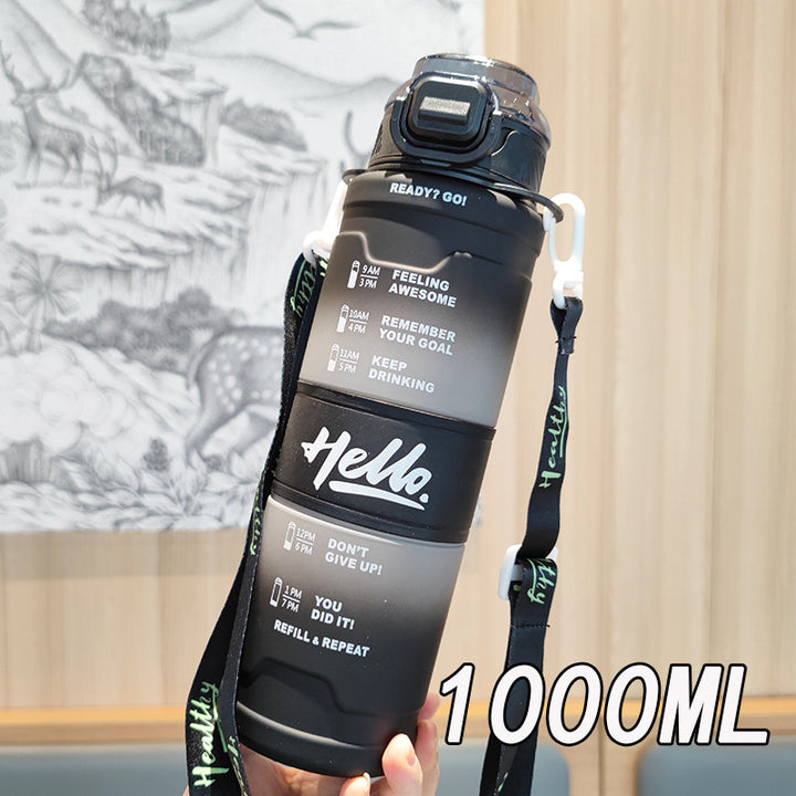 Women's motivation water bottle with time display and shoulder strap Stornfield