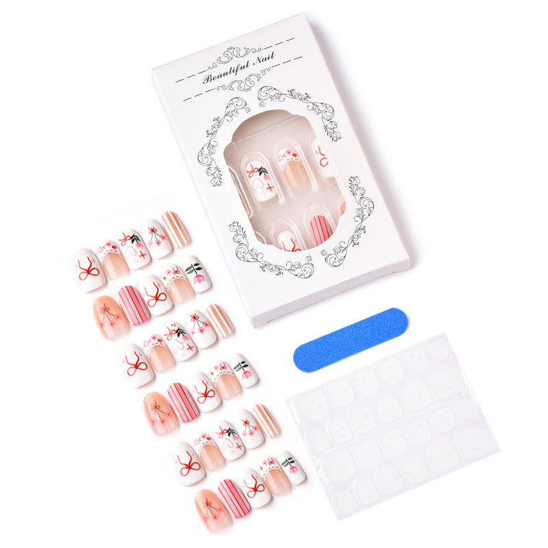 Decorative Floral and Bow Press-On Nail Art Set