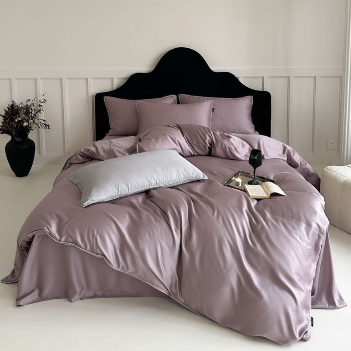 Reversible Premium Satin Bedding Set with Fine Piping and Extra Pillowcases