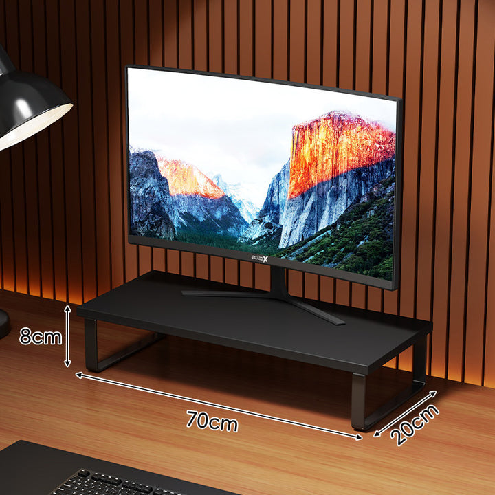 Compact Wooden Monitor Riser with Metal Frame and Under-Shelf Storage