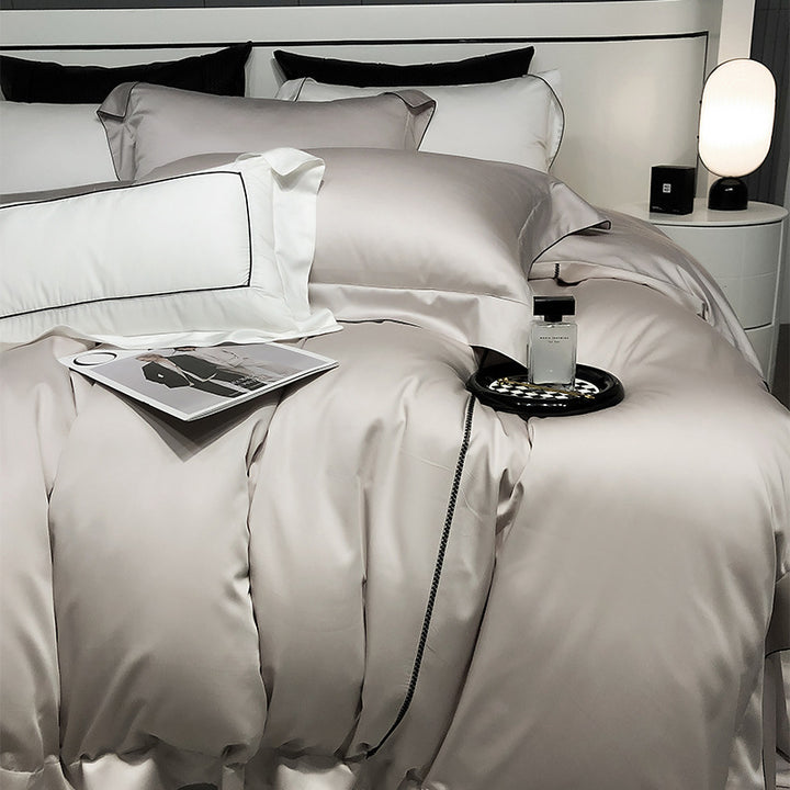 Luxury Satin Duvet Cover Set with Piped Edge and Hypoallergenic Microfiber