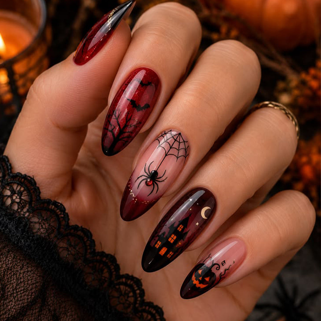 Gothic Halloween-Themed Stiletto Nail Art Extensions Stornfield 1789713505