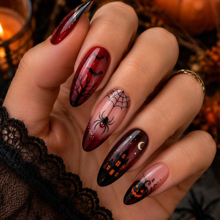 Gothic Halloween-Themed Stiletto Nail Art Extensions Stornfield 1789713505