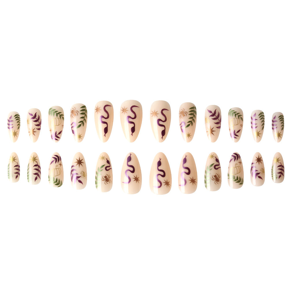Artistic Press-On Nail Set with Halloween-Inspired Designs Stornfield
