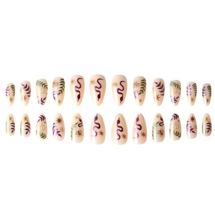 Artistic Press-On Nail Set with Halloween-Inspired Designs Stornfield
