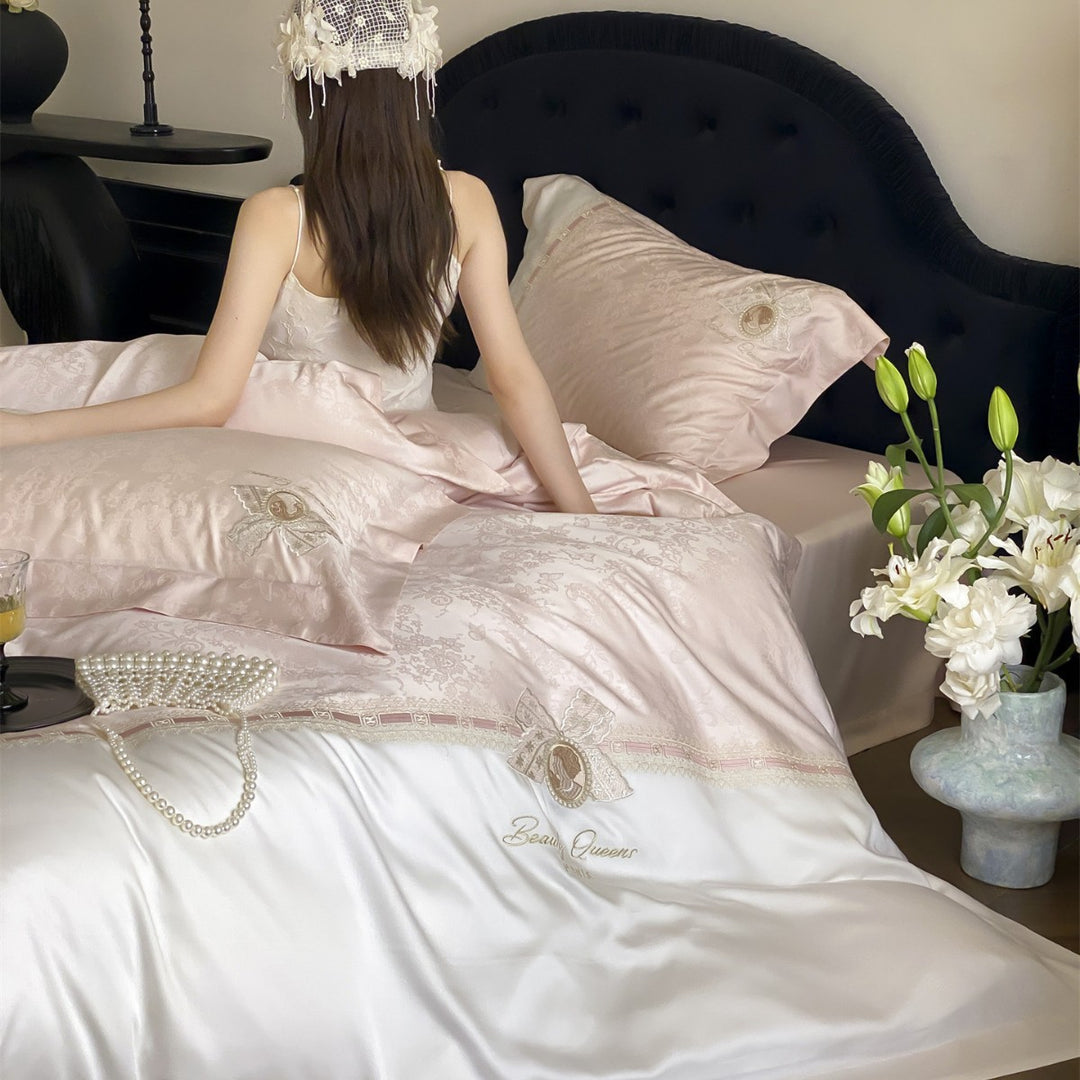 Luxury Satin Jacquard Duvet Cover Set with Embroidered Medallion
