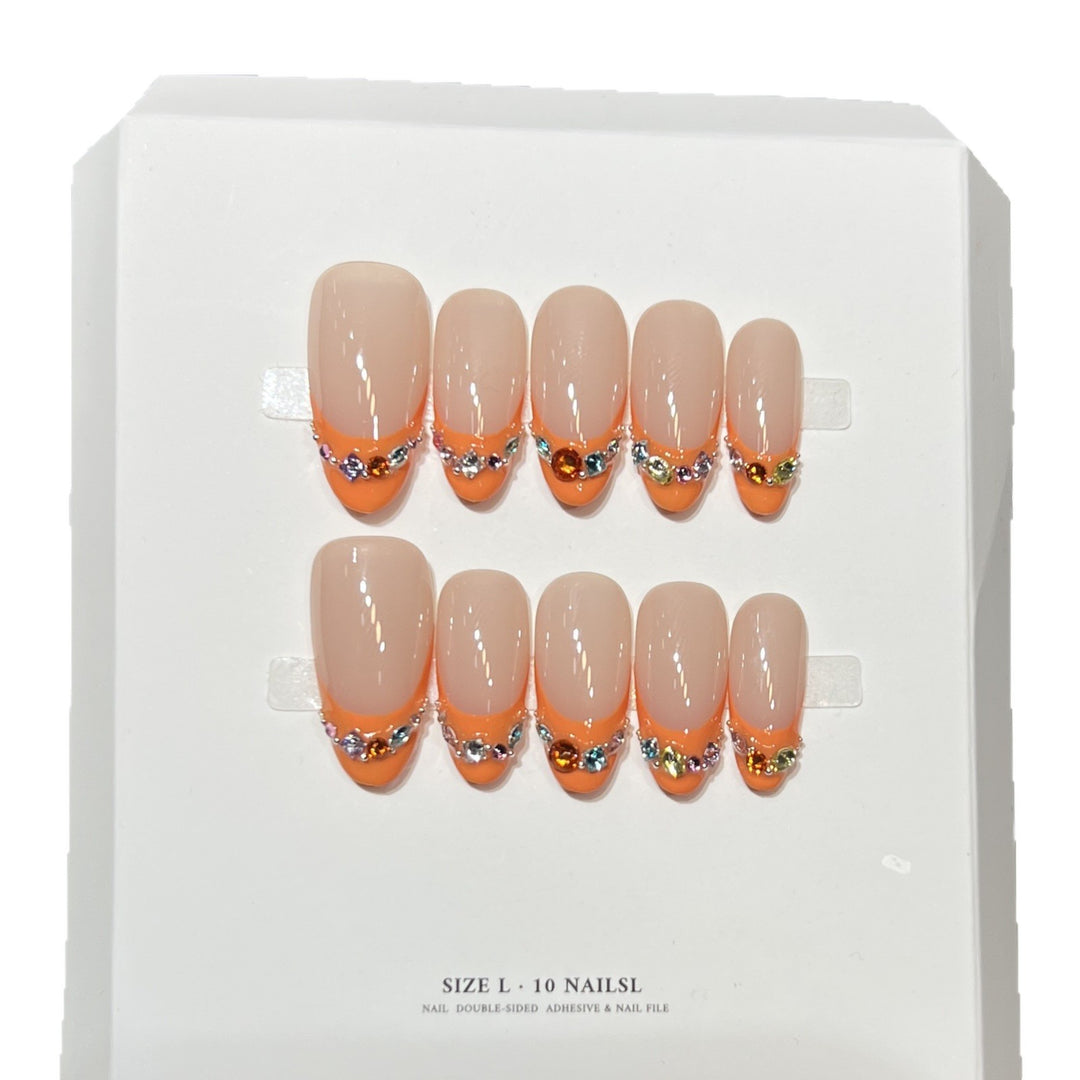 Decorative Press-On Nail Set with Rhinestone Accents Stornfield