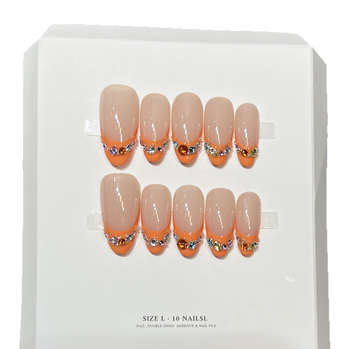 Decorative Press-On Nail Set with Rhinestone Accents Stornfield