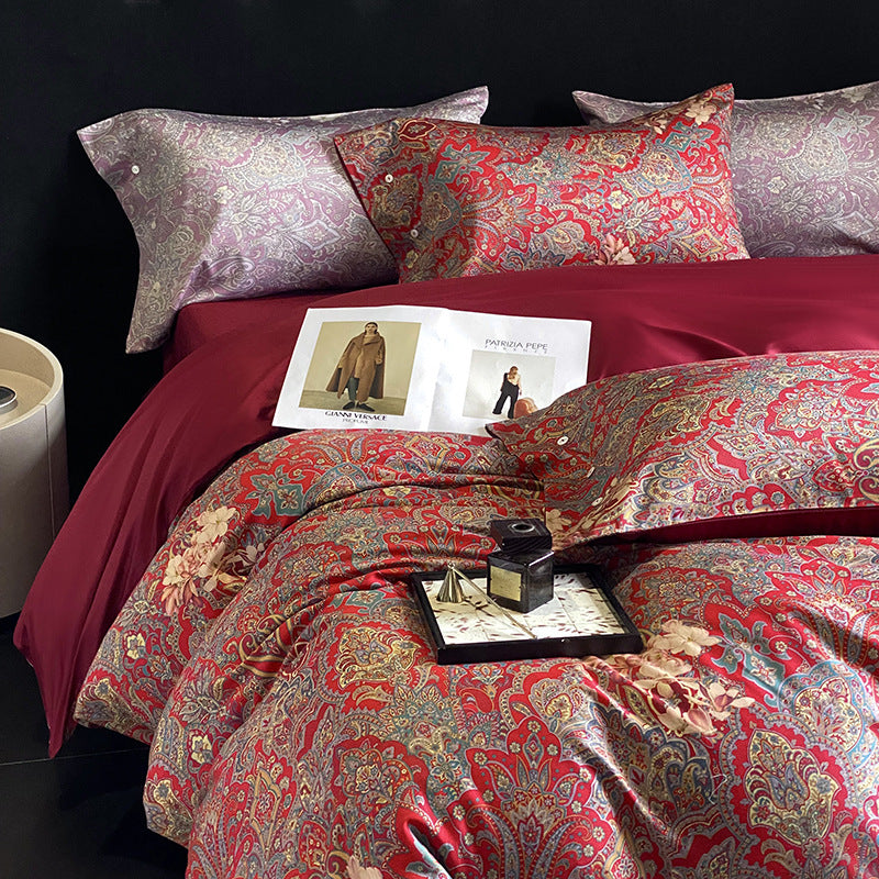 Panda Print Cotton Sateen Duvet Cover Set with Reversible Solid Backing and Button Closure