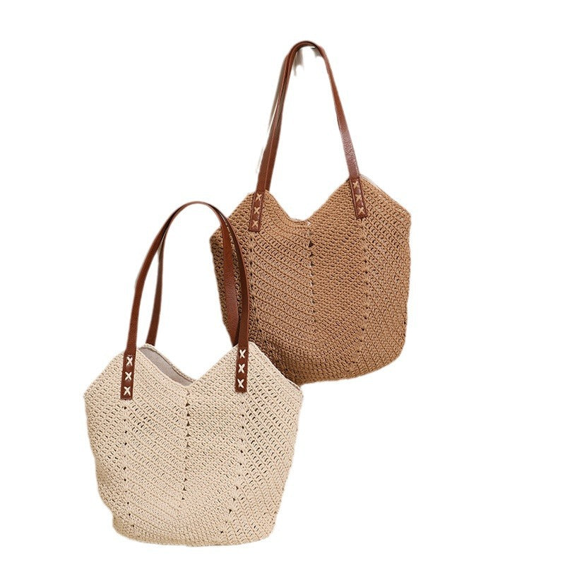 Handcrafted wicker bag with sturdy leather handles Stornfield