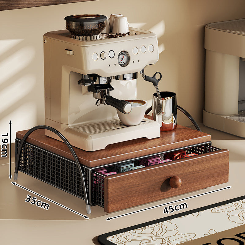 Countertop Espresso Machine Stand with Wooden Top Metal Frame and Pull-Out Storage Drawer