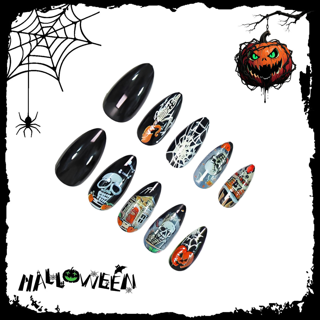 Halloween Nail Set with Creepy Motifs and Creative Designs Stornfield