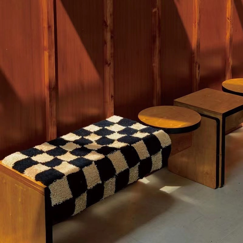 Hand‑Tufted Plush Checkered Non‑Slip Microfiber Door Rug
