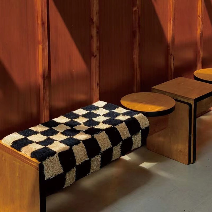 Hand‑Tufted Plush Checkered Non‑Slip Microfiber Door Rug