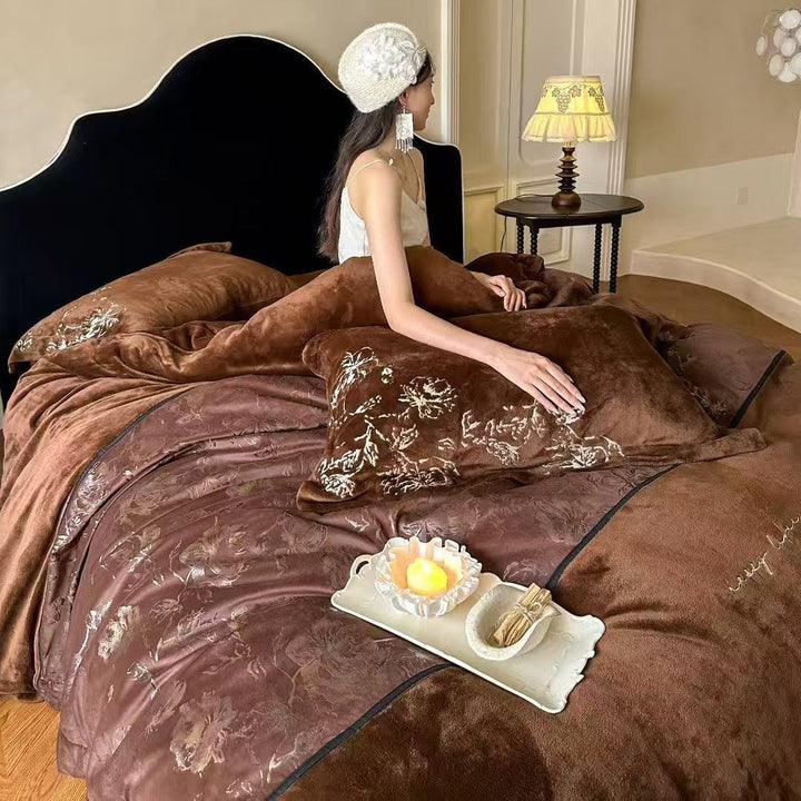 Luxurious bedding set with embroidered floral design