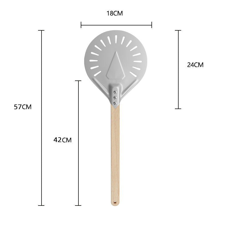 long-handled perforated pizza peel with wooden handle Stornfield