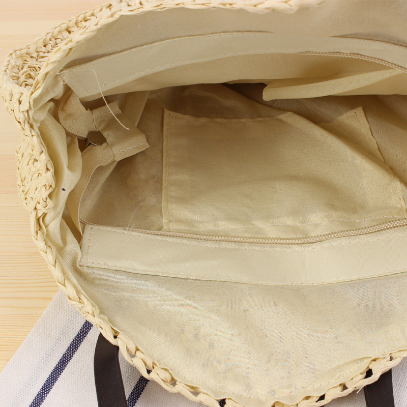 Round Bast Tote Bag with Leather-Embellished Handles Stornfield