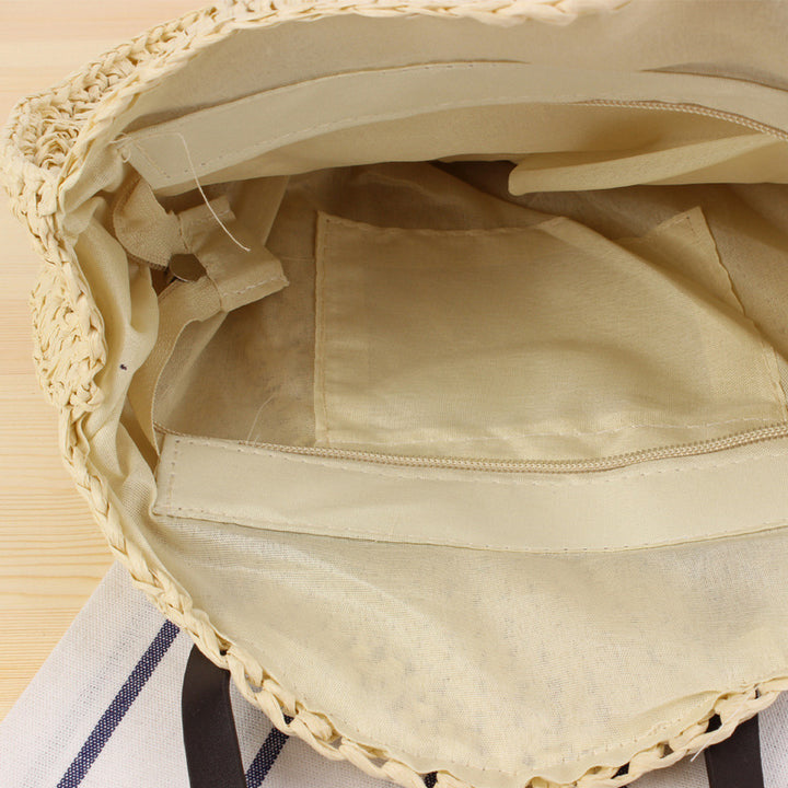 Round Bast Tote Bag with Leather-Embellished Handles Stornfield