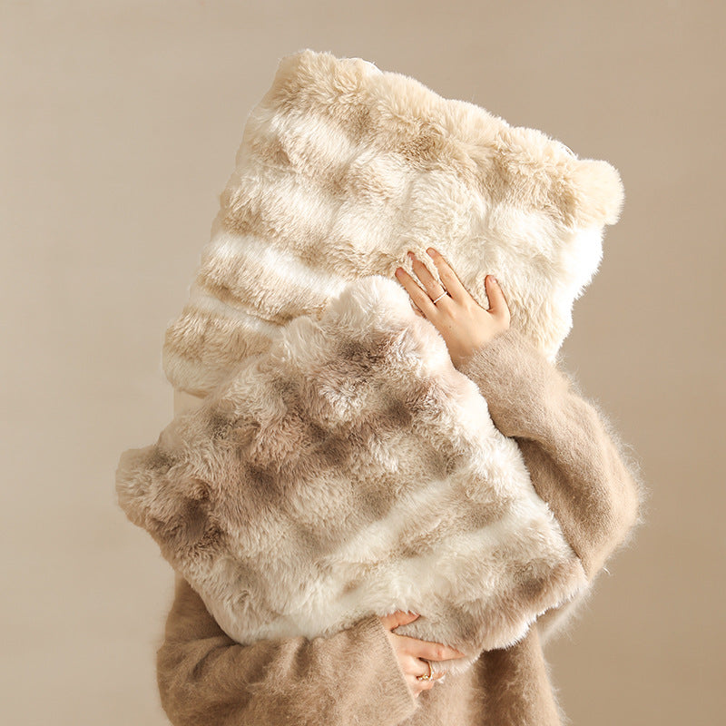 Square faux fur seat cushion with high pile and non-slip underside