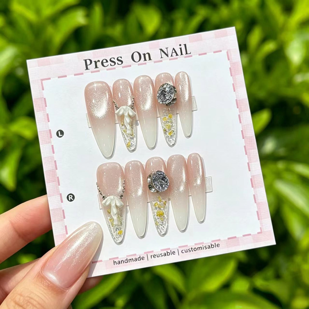 Artistic Press-On Nail Set with Floral and Patterned Designs