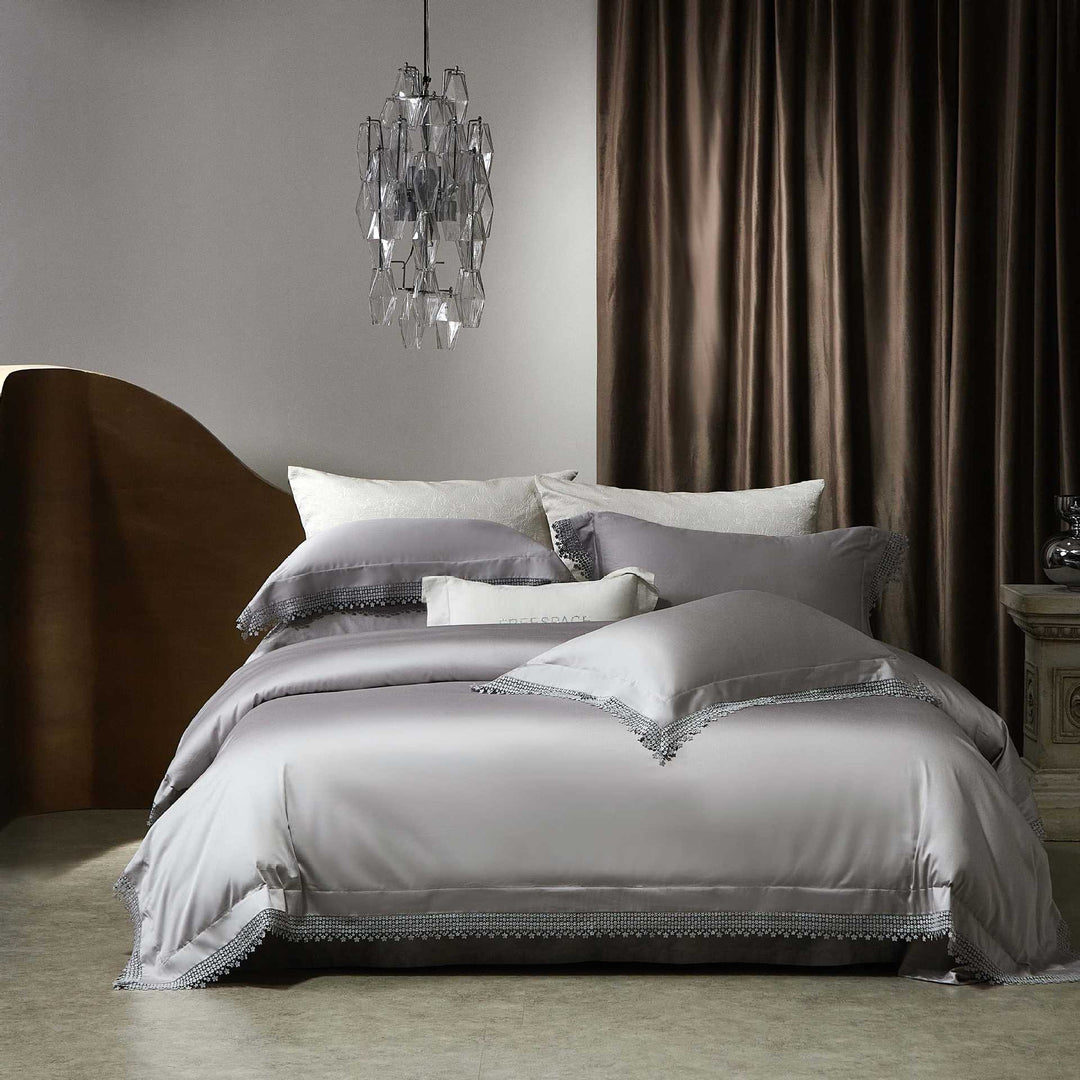 Luxury Lace-Trim Satin Duvet Cover Bedding Set