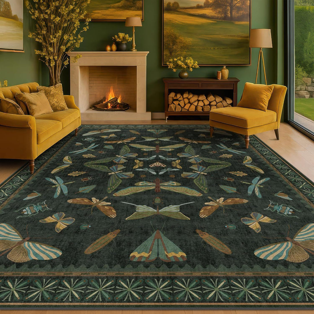 Artistic Insect Motif Area Rug