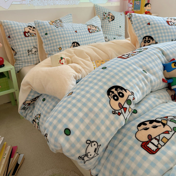 Ultra-Soft Cartoon Plush Duvet Comforter Bed Set