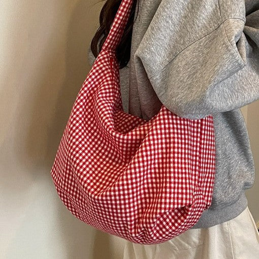 Cozy Gingham Print Shoulder Bag