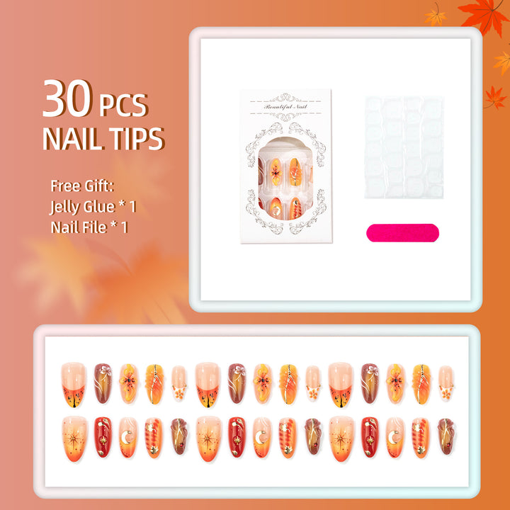 Autumn-Themed Manual Press-On Nail Art Set