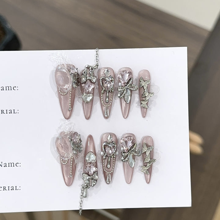 Glamorous Rhinestone-Embellished Stiletto Press-On Nails