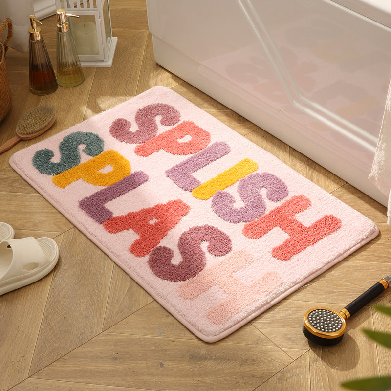 Plush Bathroom Mat with Motivational Phrase