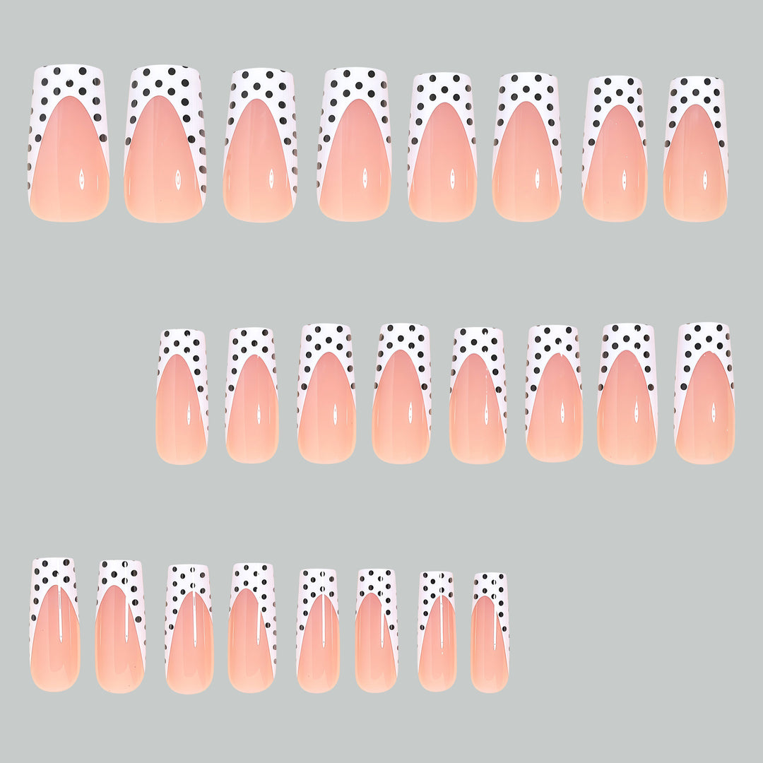 Artistic Long Press-On Nail Tips with Polka Dot Design Stornfield